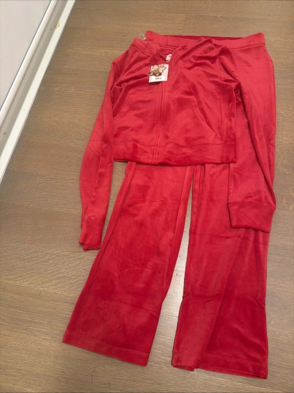 Juicy Couture Red Velour Rhinestone Pants Hoodie Tracksuit Set Large L NWT